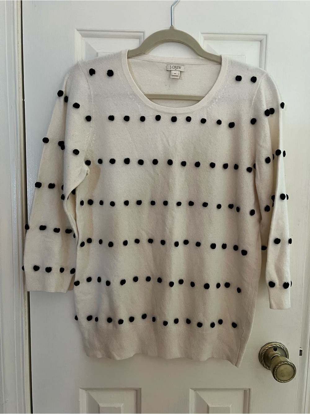 J. Crew Cream Sweater with Black Pom-Poms